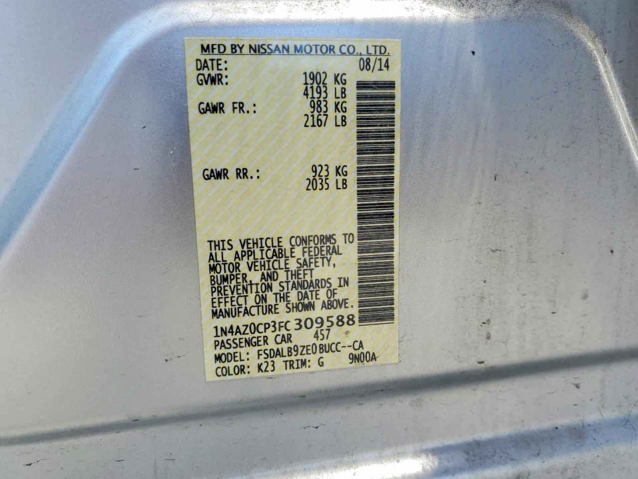 2015 Nissan Leaf VIN 1N4AZ0CP3FC309588 photo 12