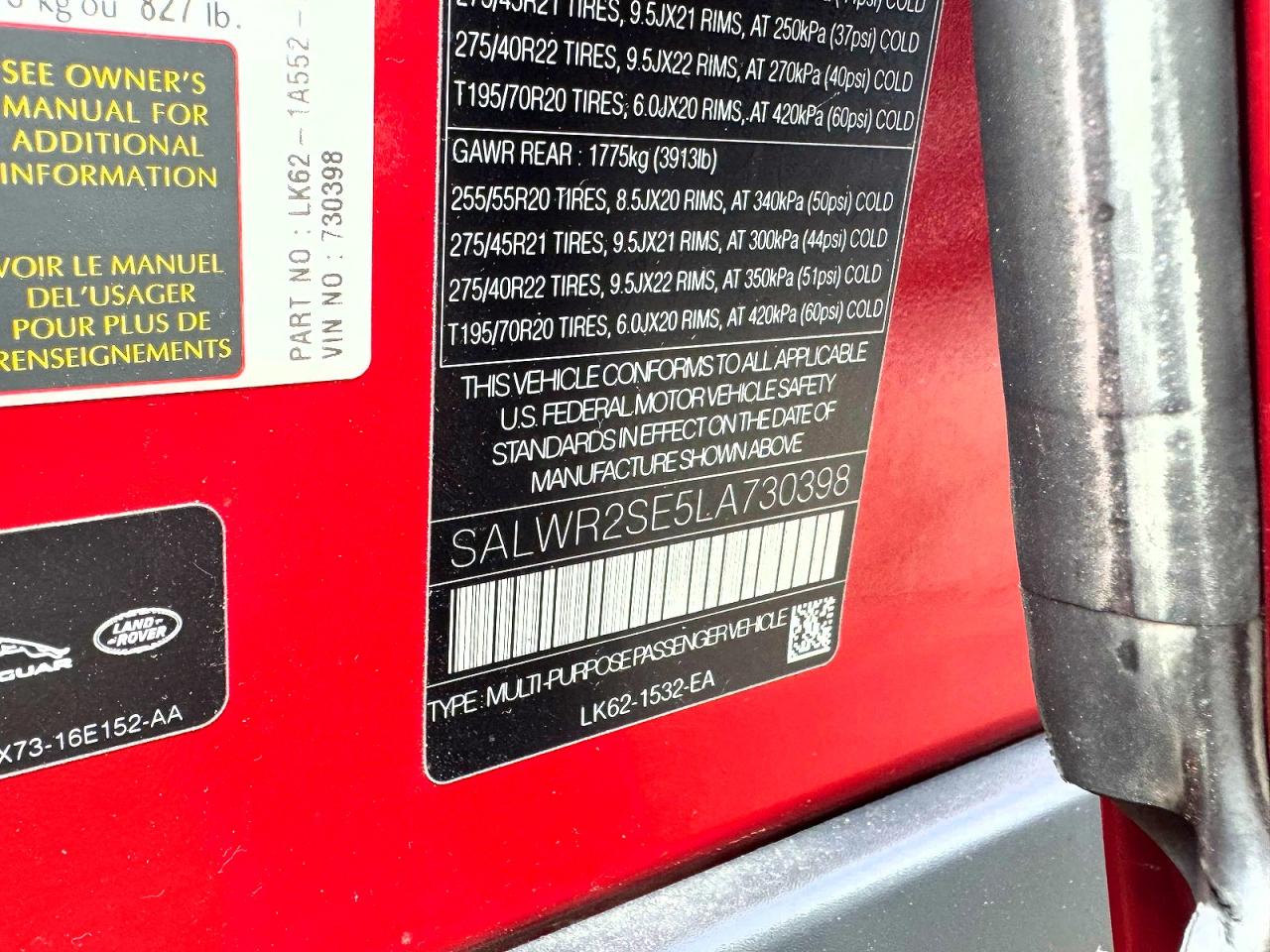 2020 Land Rangerover VIN SALWR2SE5LA730398 photo 10