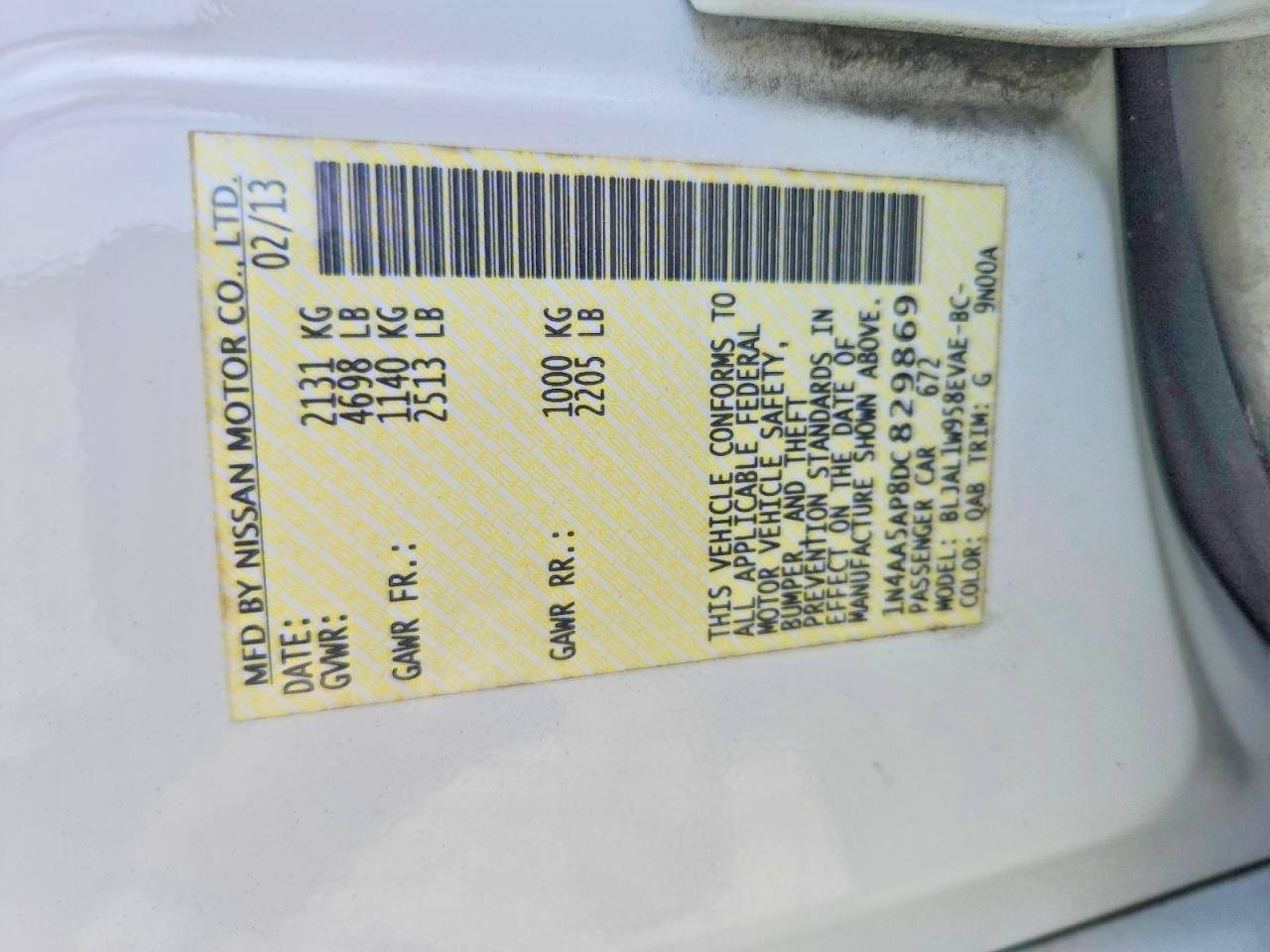 2013 Niss Maxima VIN 1N4AA5AP8DC829869 photo 12
