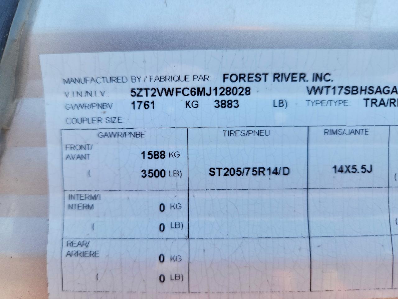 2021 FOREST Viking VIN 5ZT2VWFC6MJ128028 photo 10