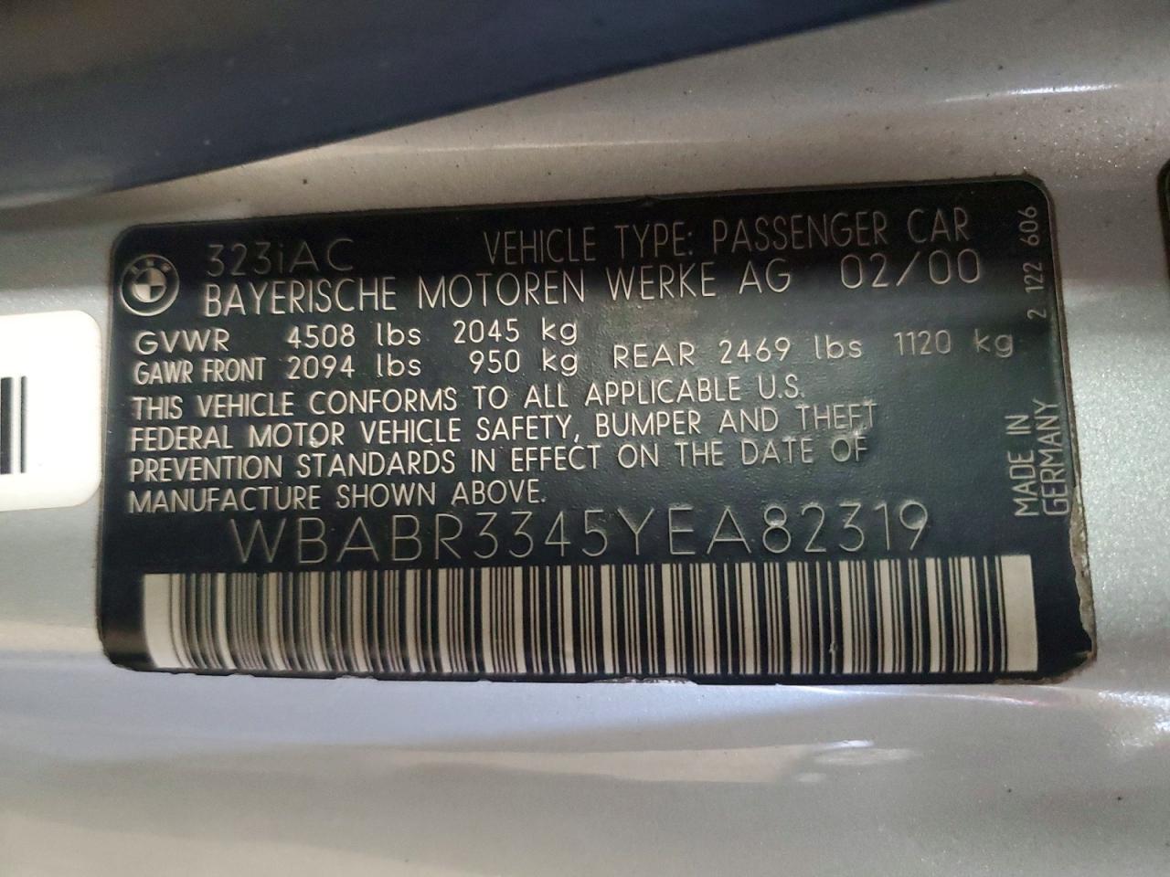 2000 BMW 3 series VIN WBABR3345YEA82319 photo 12