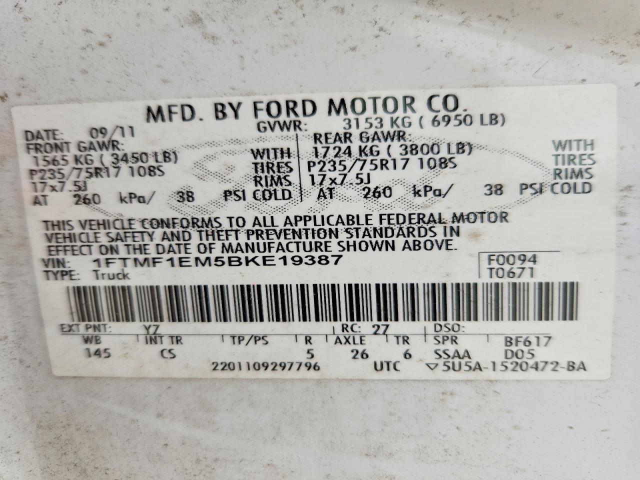 2011 Ford F150 VIN 1FTMF1EM5BKE19387 photo 12