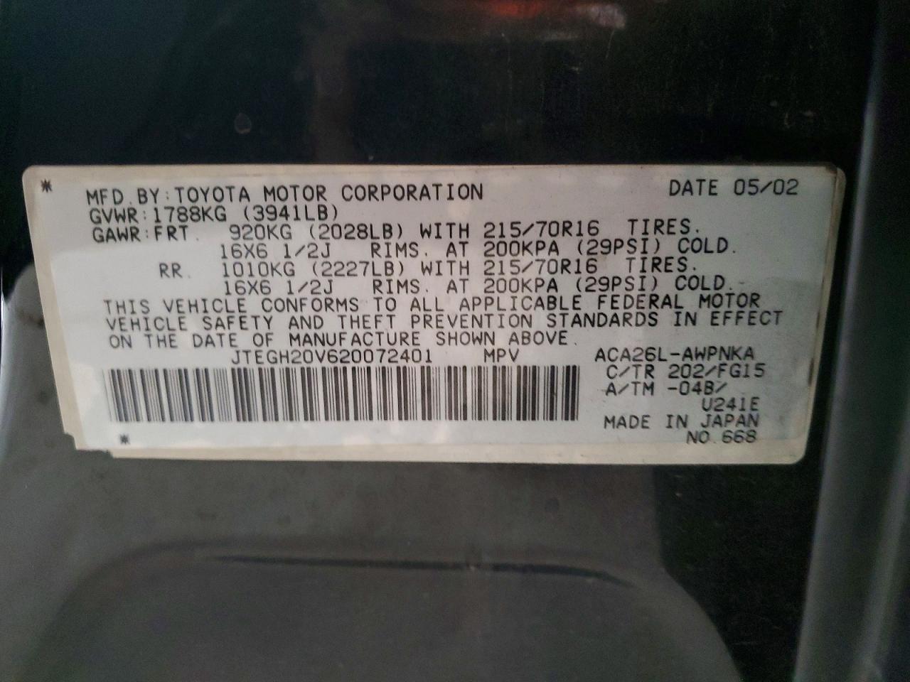 2002 Toyota Rav4 VIN JTEGH20V620072401 photo 12