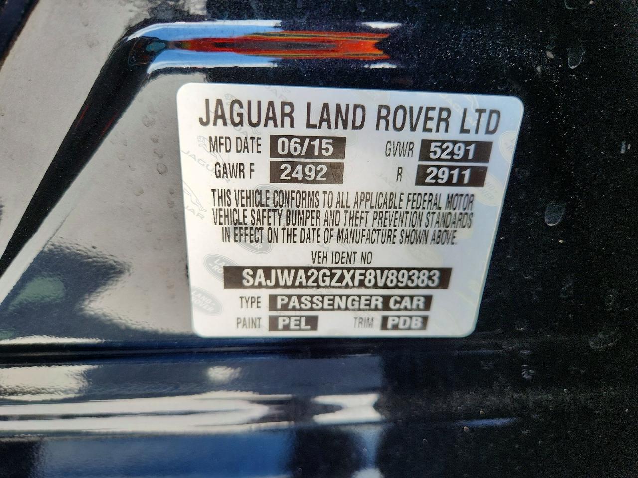 2015 Jaguar Xj VIN SAJWA2GZXF8V89383 photo 12