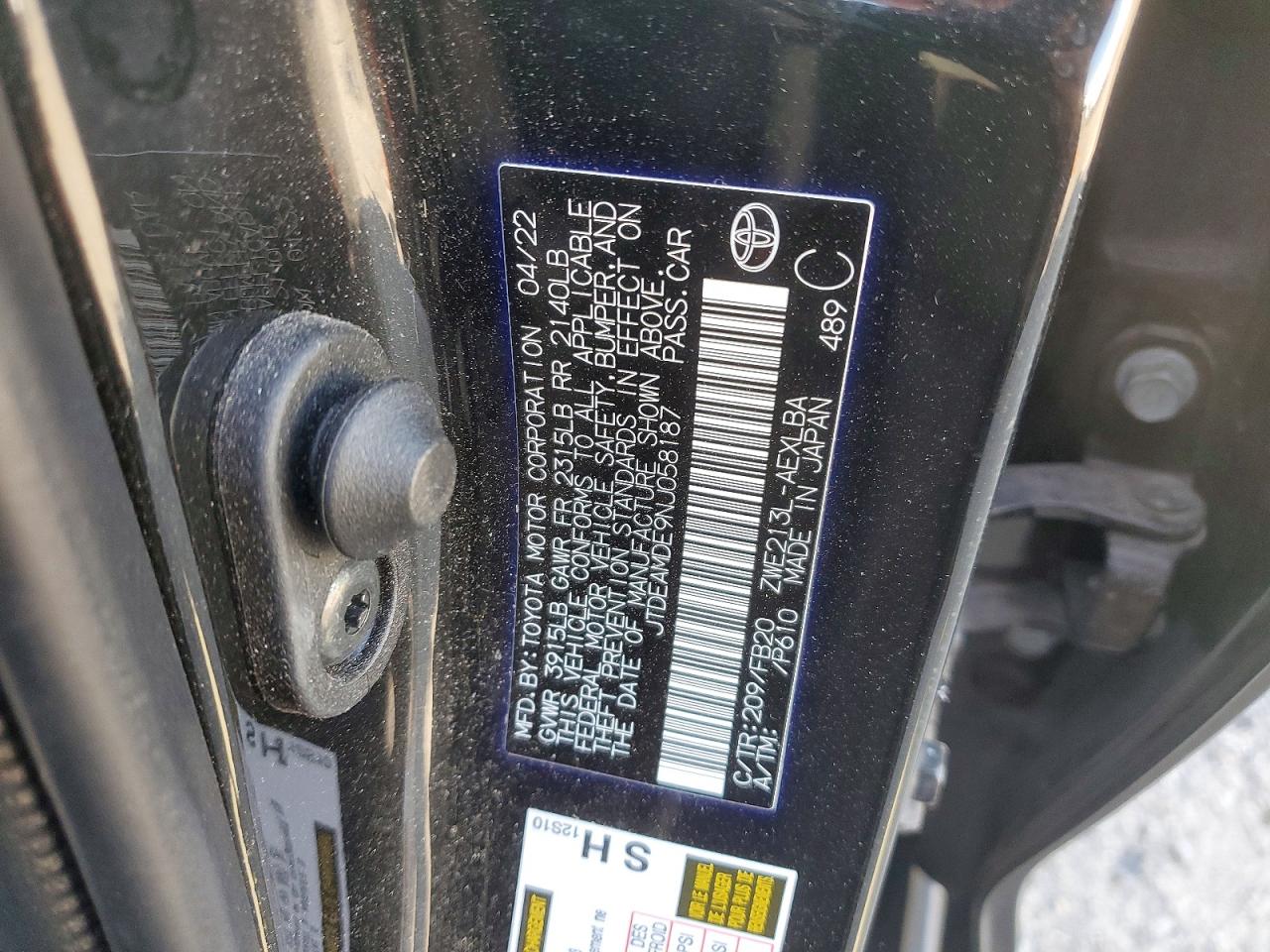 2022 Toyota Corolla VIN JTDEAMDE9NJ058187 photo 12