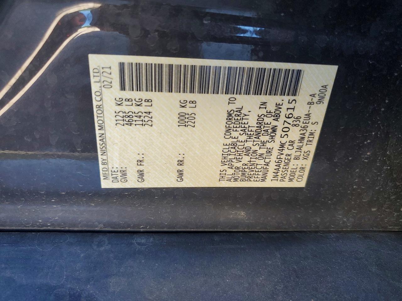 2021 NISSAN Maxima VIN 1N4AA6FV4MC507615 photo 12
