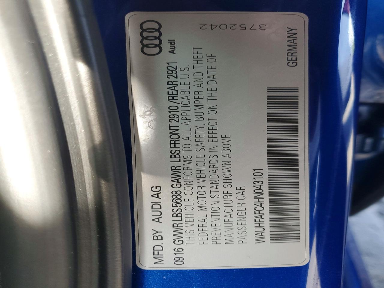 2017 Audi S6/rs6 VIN WAUHFAFC4HN043101 photo 12