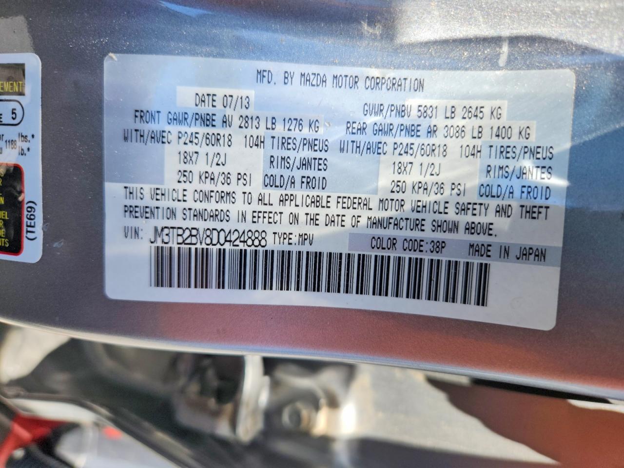 2013 Mazda Cx-9 VIN JM3TB2BV8D0424888 photo 12