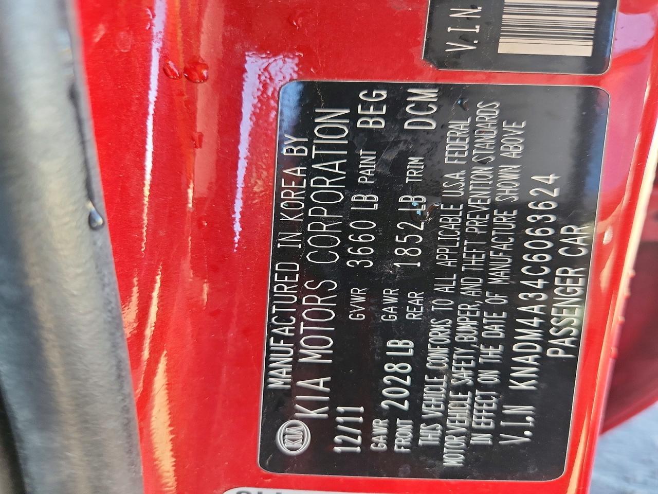 2012 Kia Rio VIN KNADM4A34C6063624 photo 12