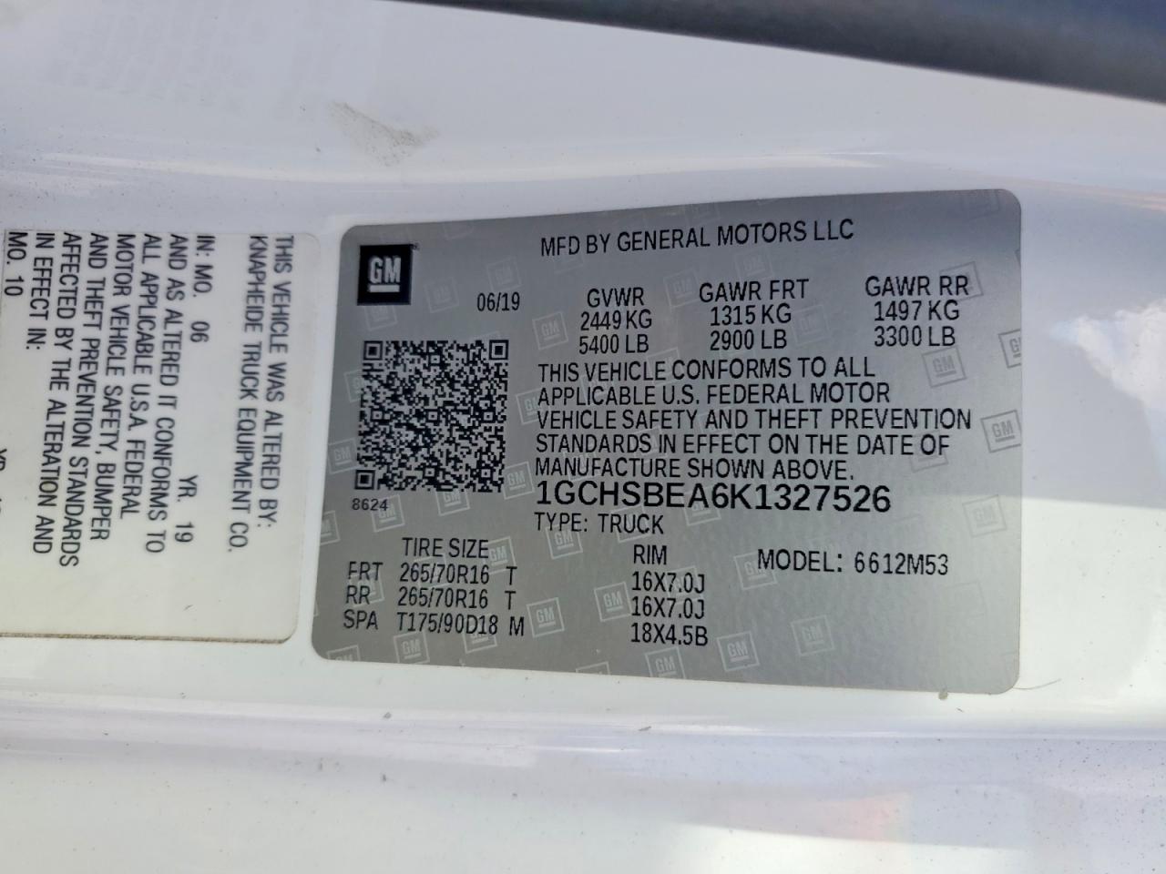 2019 CHEV Colorado VIN 1GCHSBEA6K1327526 photo 12