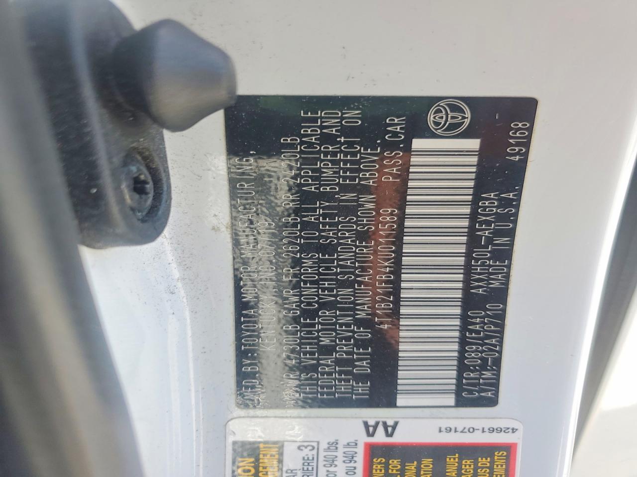 2019 Toyota Avalon VIN 4T1B21FB4KU011589 photo 12
