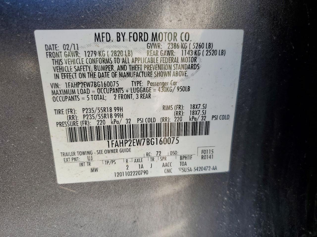 2011 Ford Taurus VIN 1FAHP2EW7BG160075 photo 12