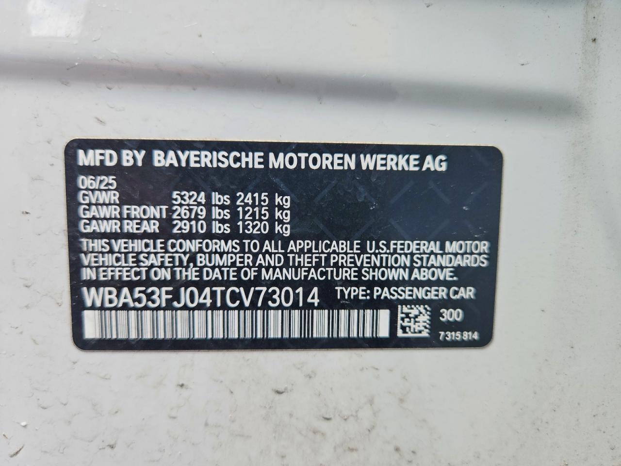 2026 BMW 5 series VIN WBA53FJ04TCV73014 photo 12