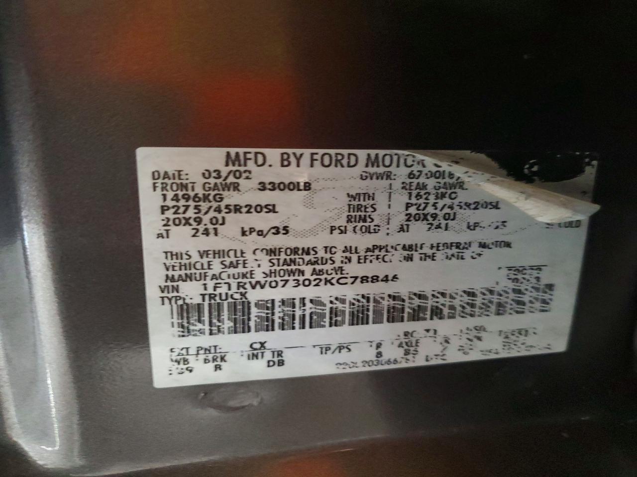2002 Ford F150 VIN 1FTRW07302KC78846 photo 12