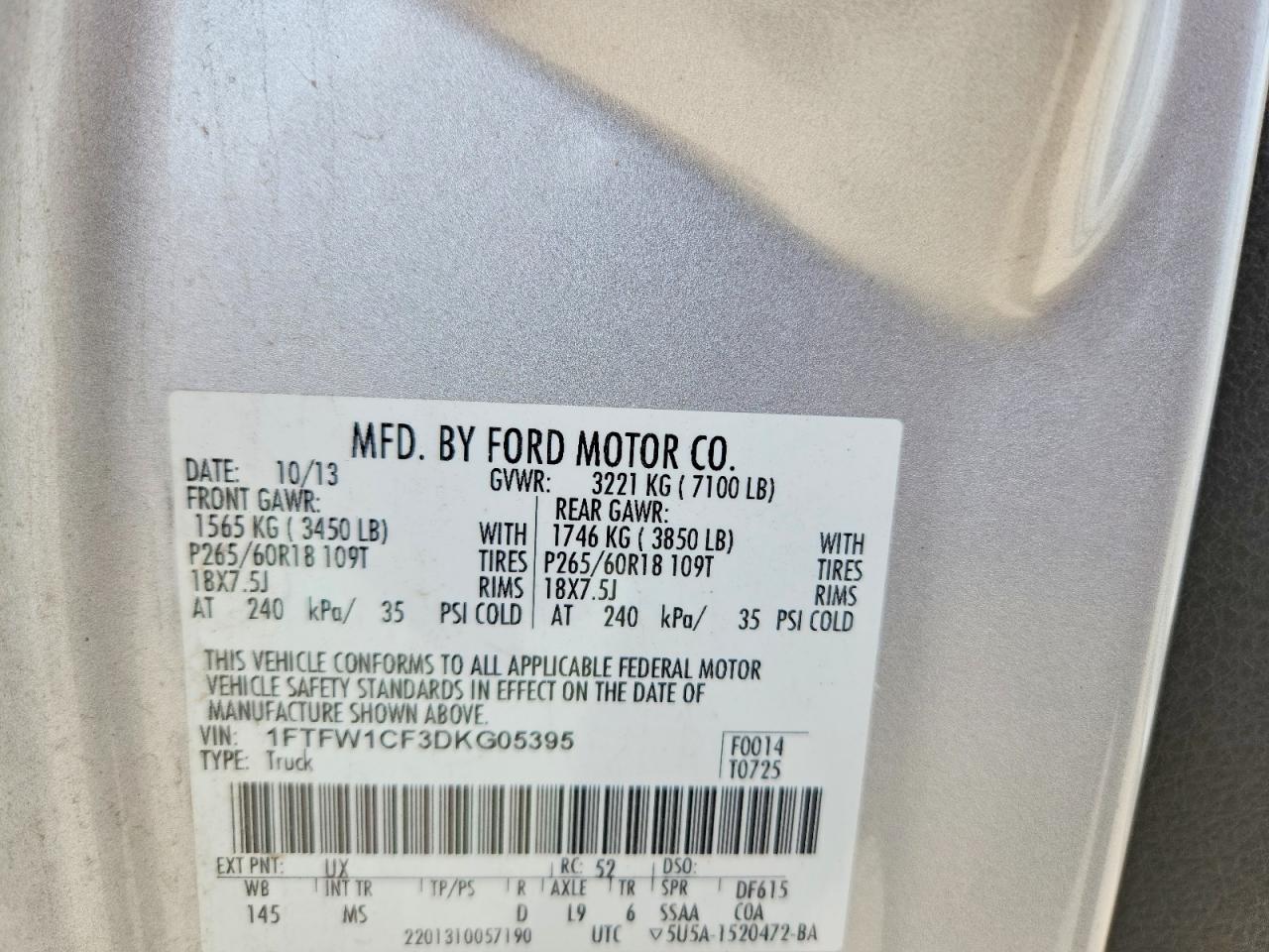2013 Ford F150 VIN 1FTFW1CF3DKG05395 photo 12