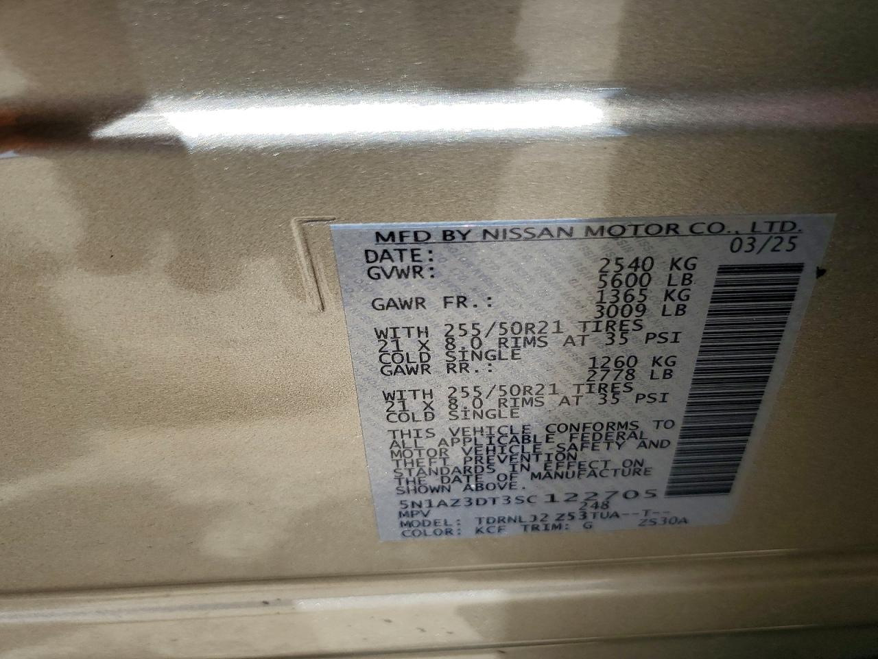 2025 NISSAN Murano VIN 5N1AZ3DT3SC122705 photo 12