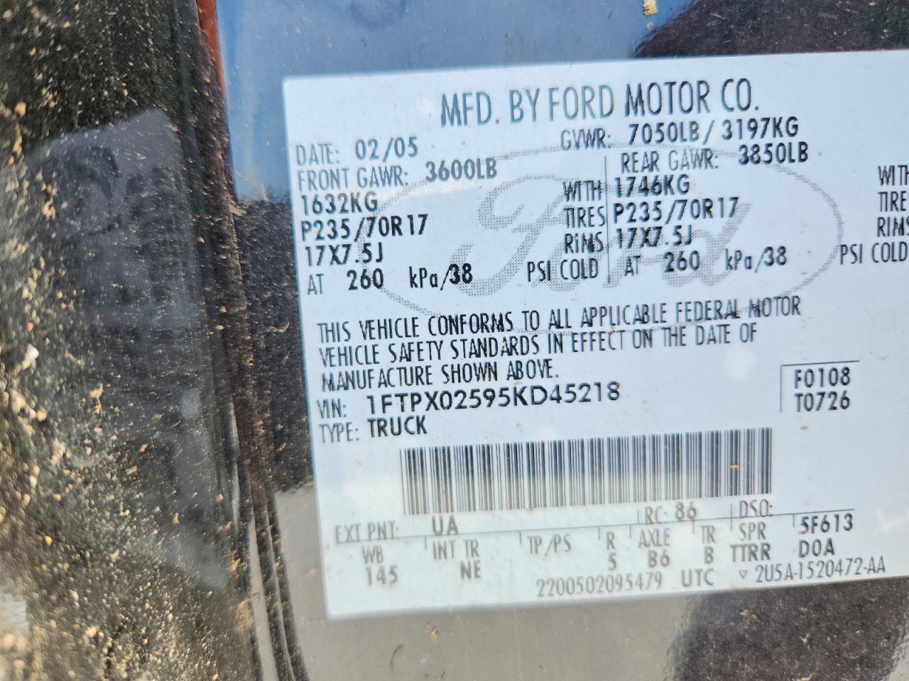 2005 Ford F150 VIN 1FTPX02595KD45218 photo 12