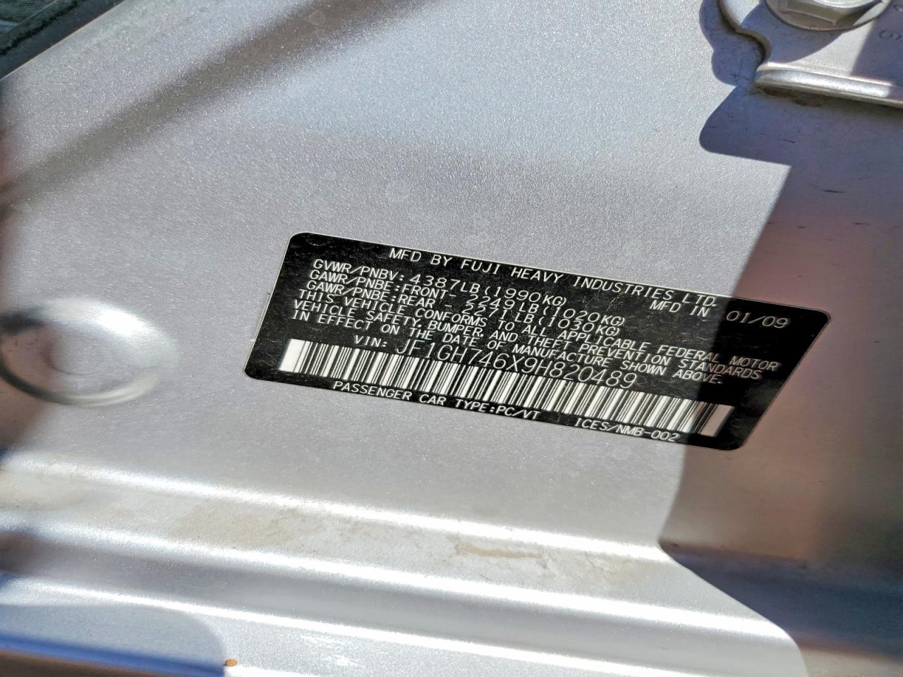 2009 SUBARU Impreza VIN JF1GH746X9H820489 photo 12