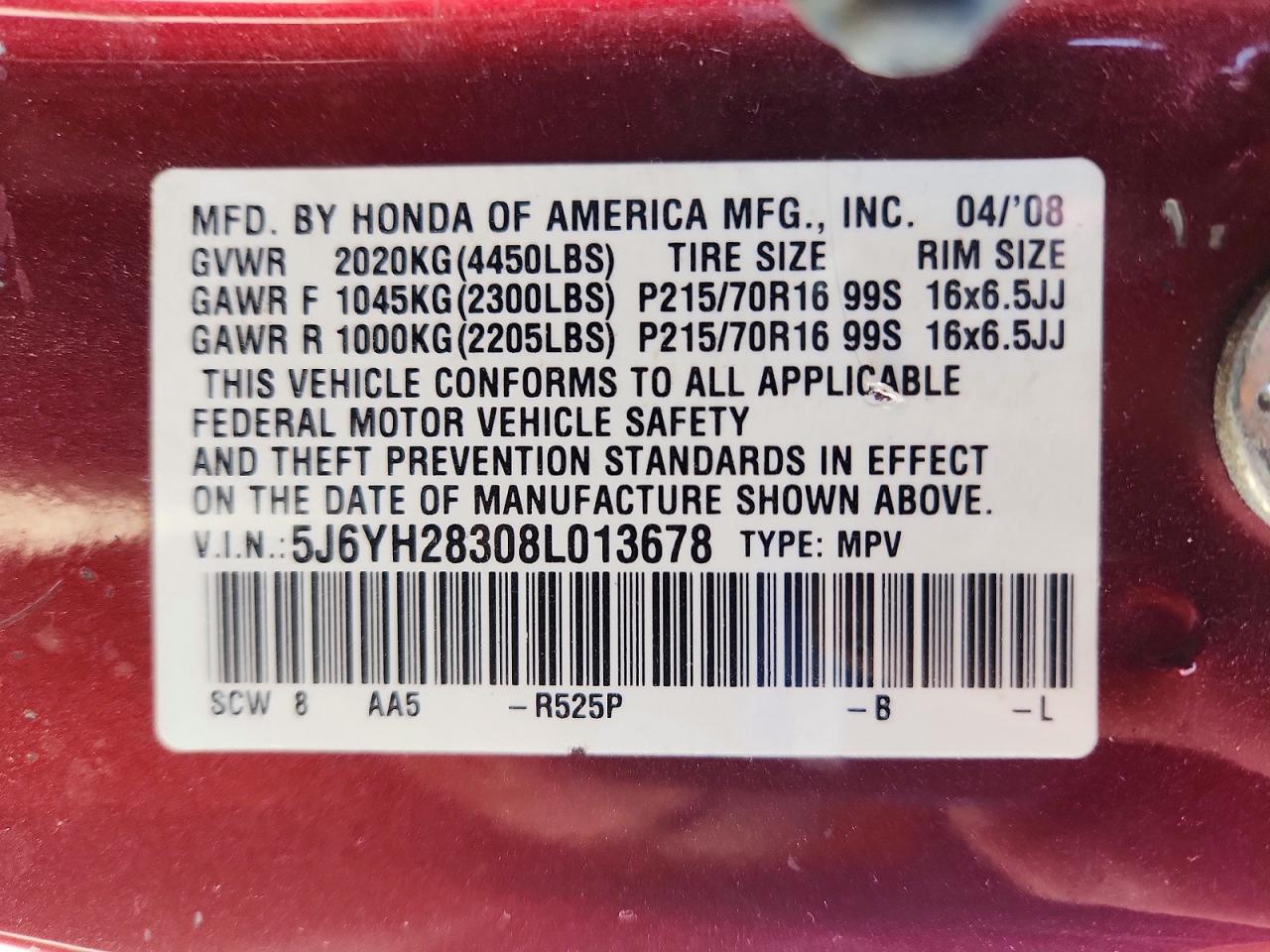 2008 Honda Element VIN 5J6YH28308L013678 photo 12