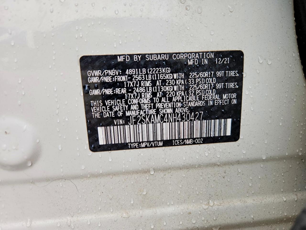 2022 Subaru Forester VIN JF2SKAMC4NH430427 photo 12