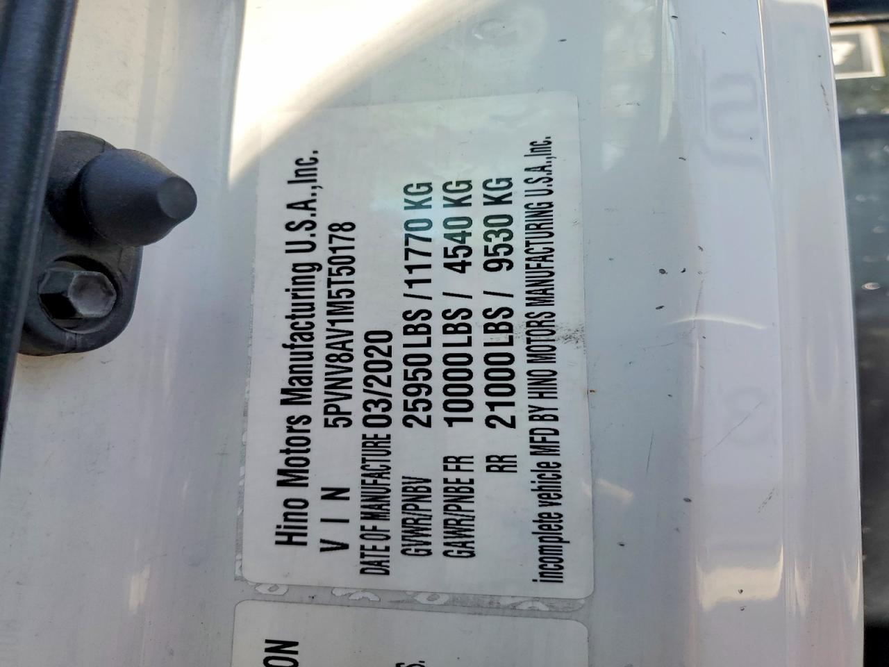 2021 HINO All other VIN 5PVNV8AV1M5T50178 photo 10