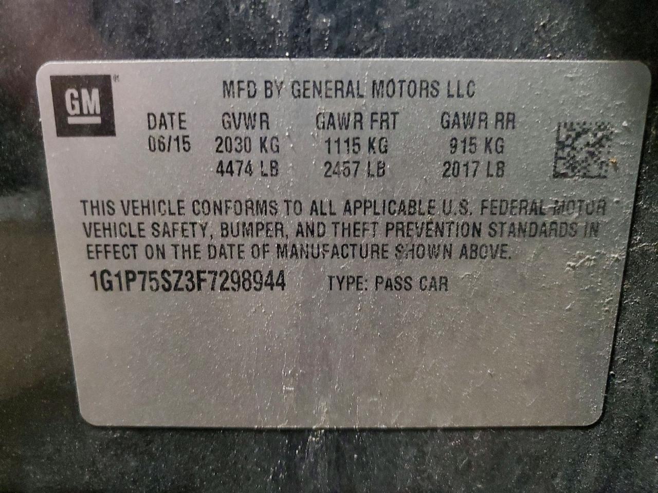 2015 CHEV Cruze VIN 1G1P75SZ3F7298944 photo 12