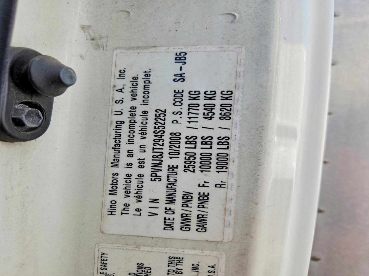 2009 HINO All other VIN 5PVNJ8JT294S52252 photo 10