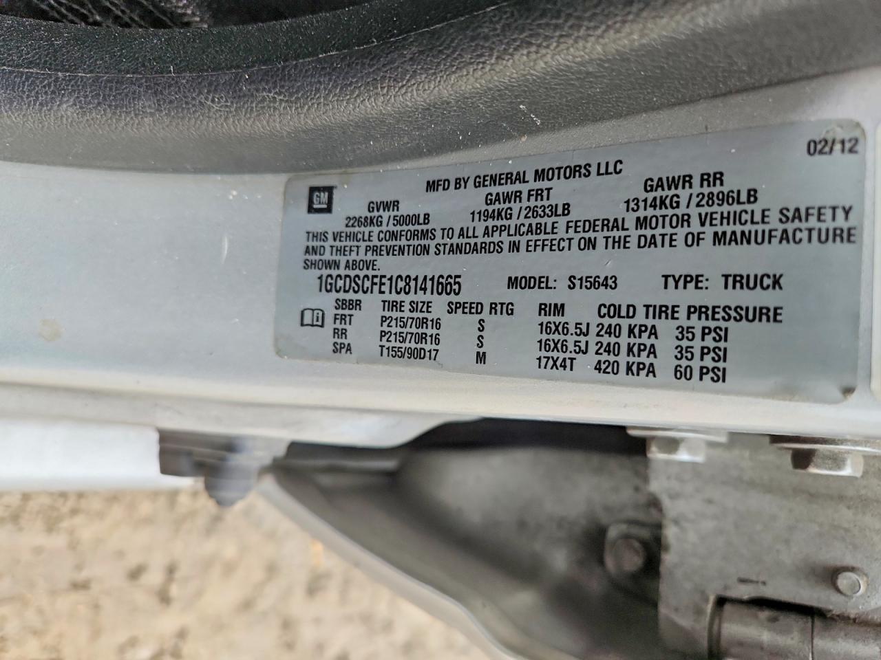 2012 Chevrolet Colorado VIN 1GCDSCFE1C8141665 photo 12