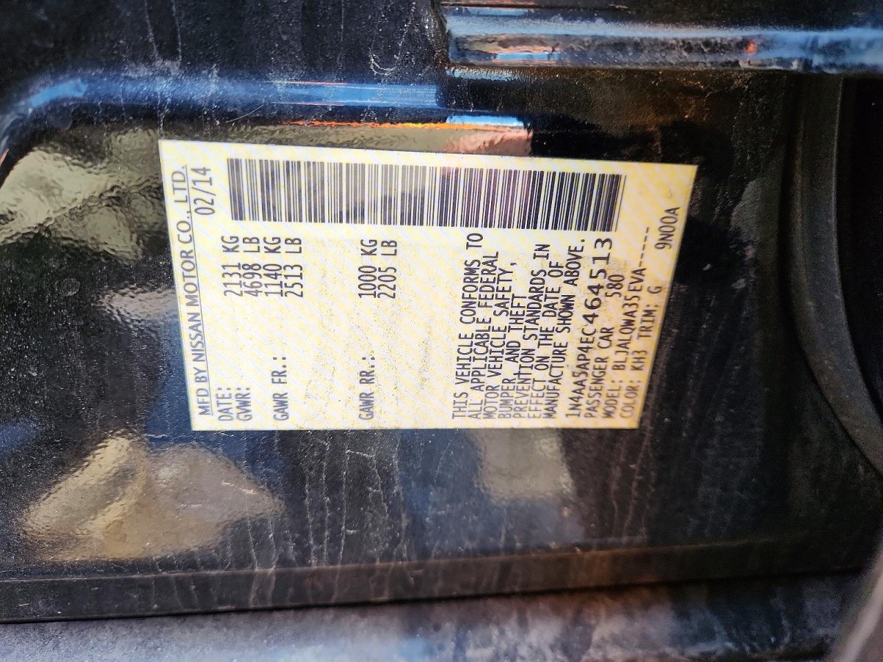 2014 Nissan Maxima VIN 1N4AA5AP4EC464513 photo 12