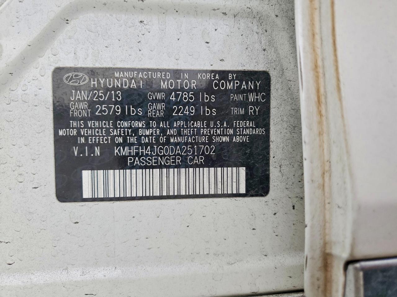 2013 Hyundai Azera VIN KMHFH4JG0DA251702 photo 12