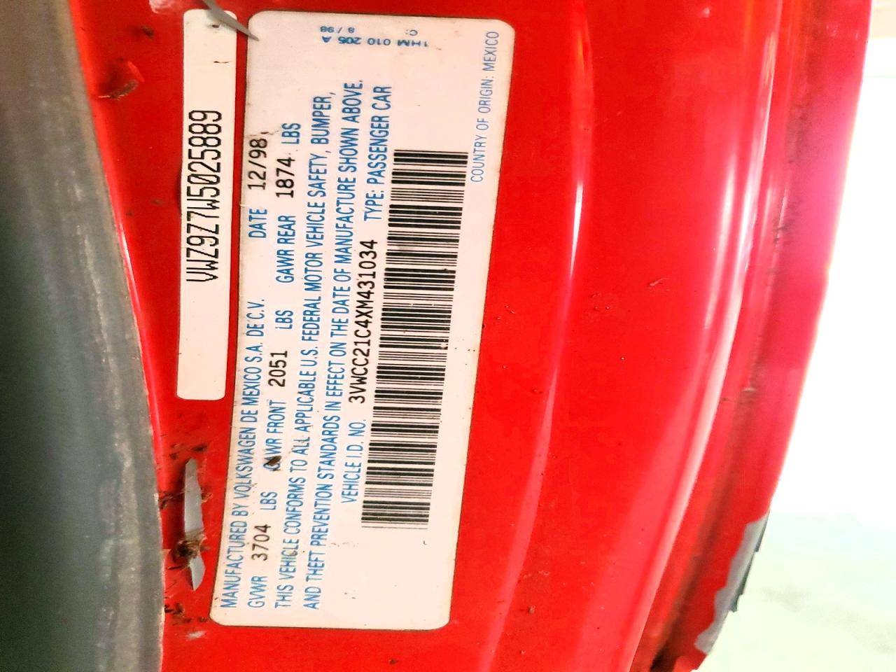 1999 VOLKSWAGEN Beetle VIN 3VWCC21C4XM431034 photo 12