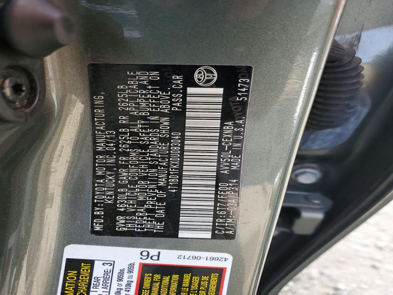 2013 TOYOTA Camry sola VIN 4T1BD1FKXDU083040 photo 12