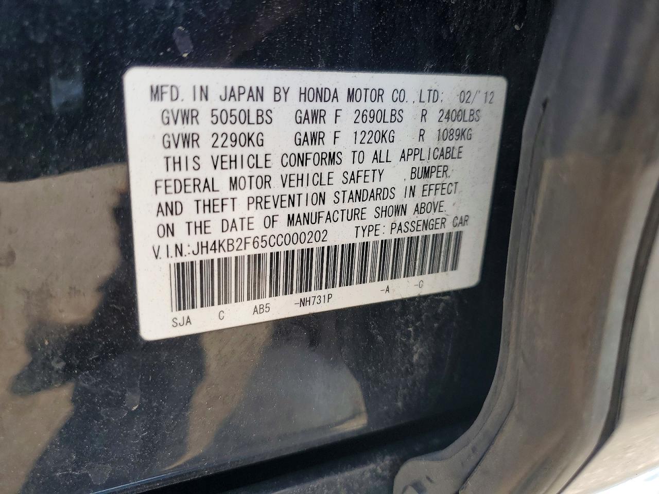 2012 Acura Rl VIN JH4KB2F65CC000202 photo 12