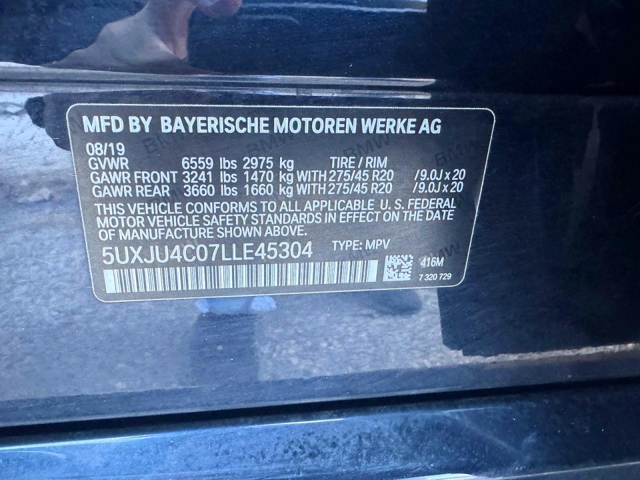 2020 BMW X5 VIN 5UXJU4C07LLE45304 photo 12