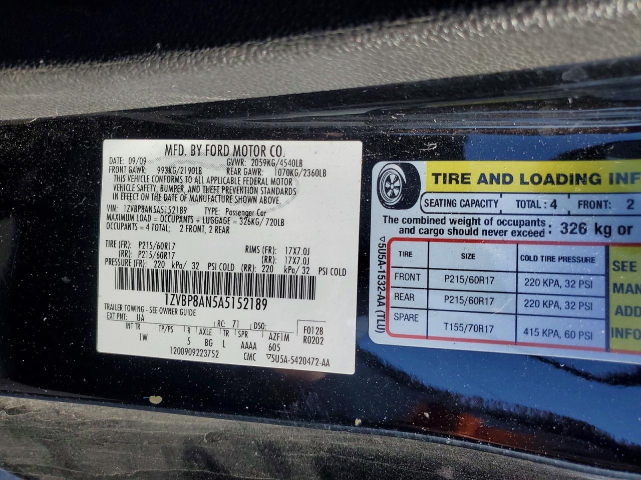 2010 Ford All models VIN 1ZVBP8AN5A5152189 photo 12
