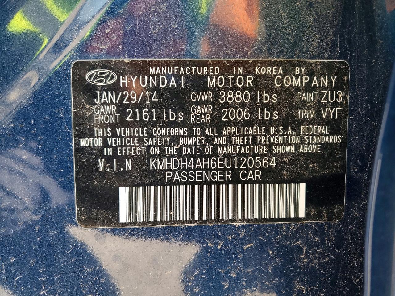 2014 Hyundai Elantra VIN KMHDH4AH6EU120564 photo 12