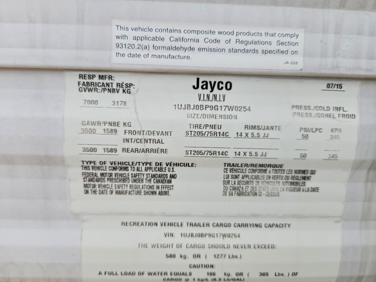 2016 JAYCO All models VIN 1UJBJ0BP9G17W0254 photo 10