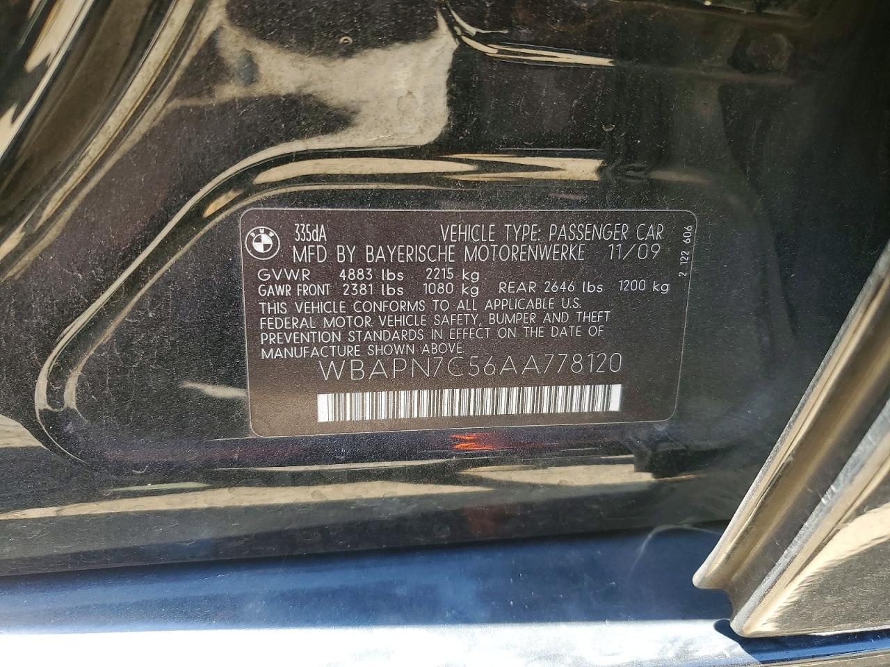 2010 BMW 3 series VIN WBAPN7C56AA778120 photo 12