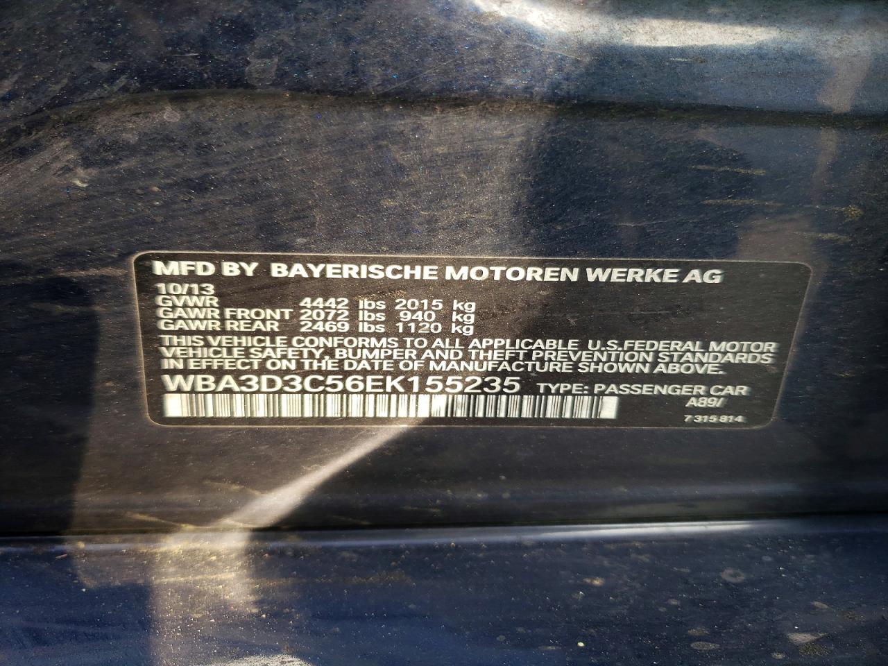 2014 BMW 3 series VIN WBA3D3C56EK155235 photo 12