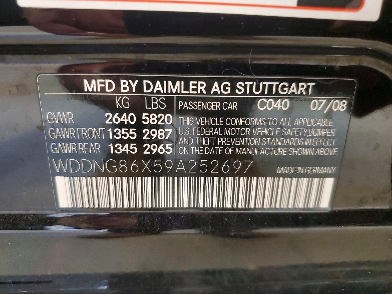 2009 Mercedes-Benz S class VIN WDDNG86X59A252697 photo 12