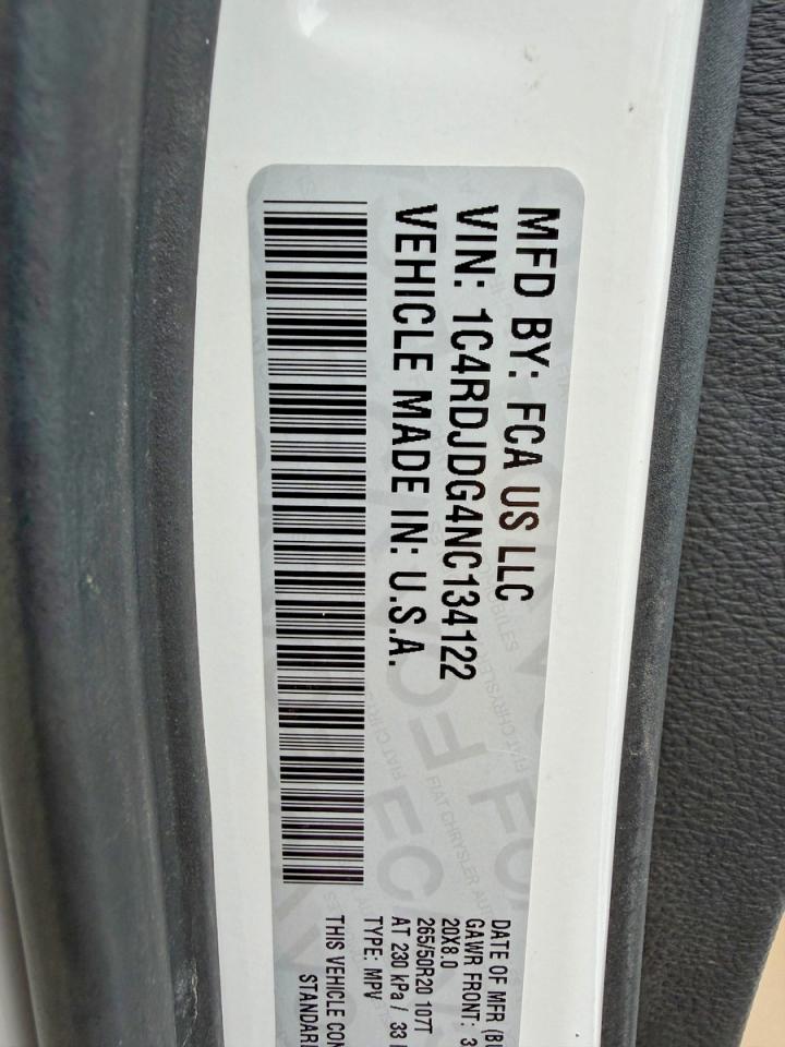 2022 DODGE Durango VIN 1C4RDJDG4NC134122 photo 10