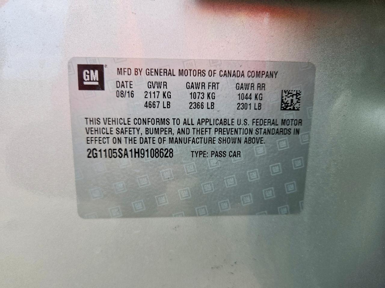 2017 Chev Impala VIN 2G1105SA1H9108628 photo 12