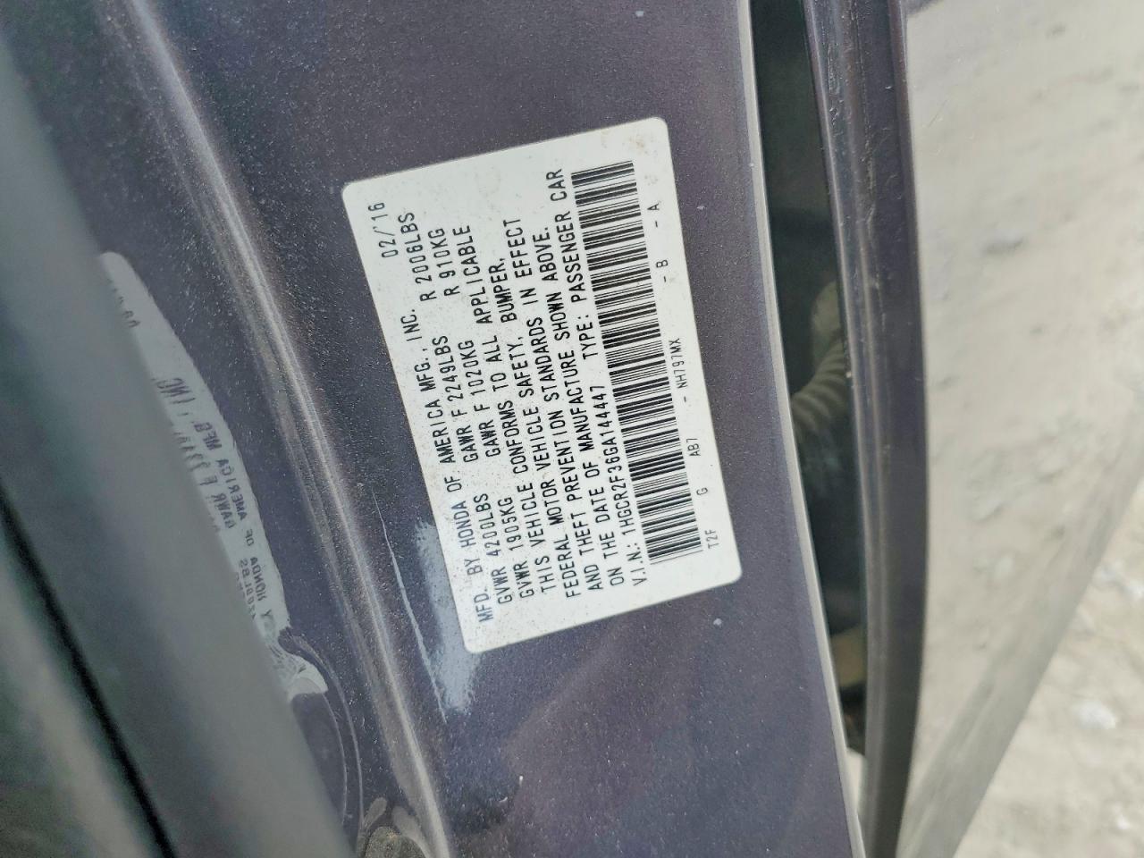 2016 Honda Accord VIN 1HGCR2F36GA144447 photo 12