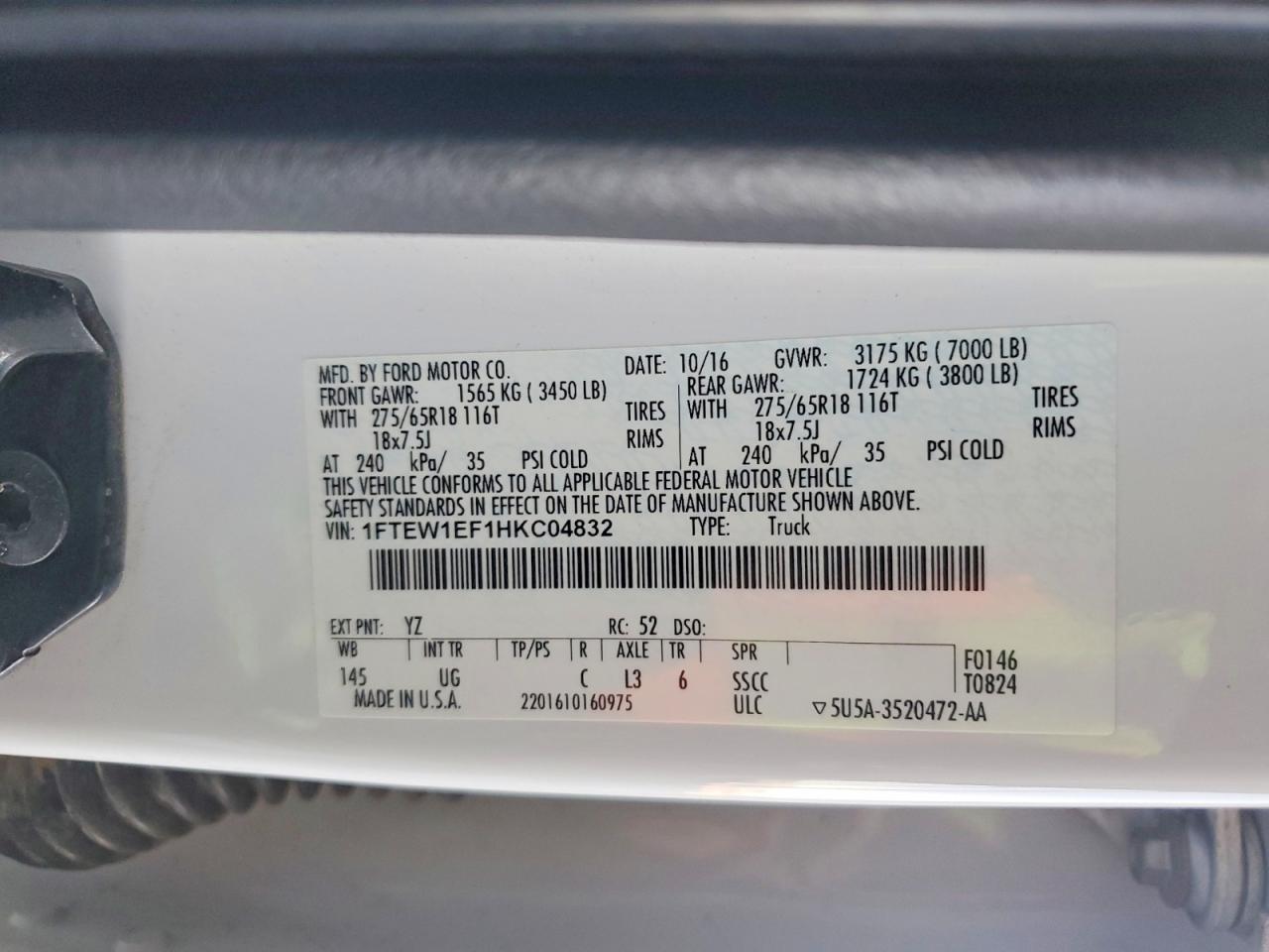 2017 FORD F150 VIN 1FTEW1EF1HKC04832 photo 12