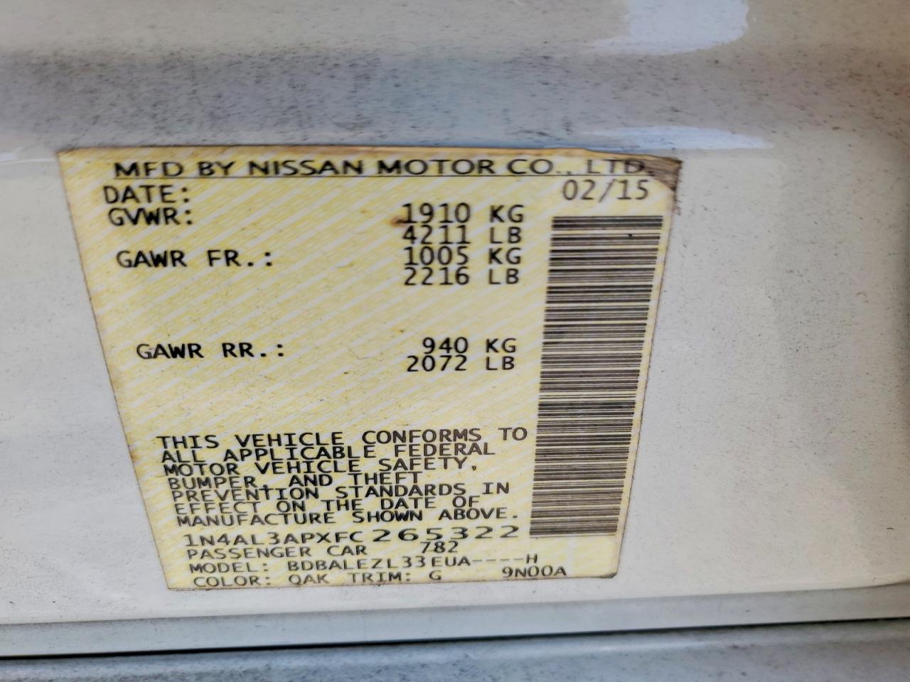 2015 Nissan Altima VIN 1N4AL3APXFC265322 photo 12