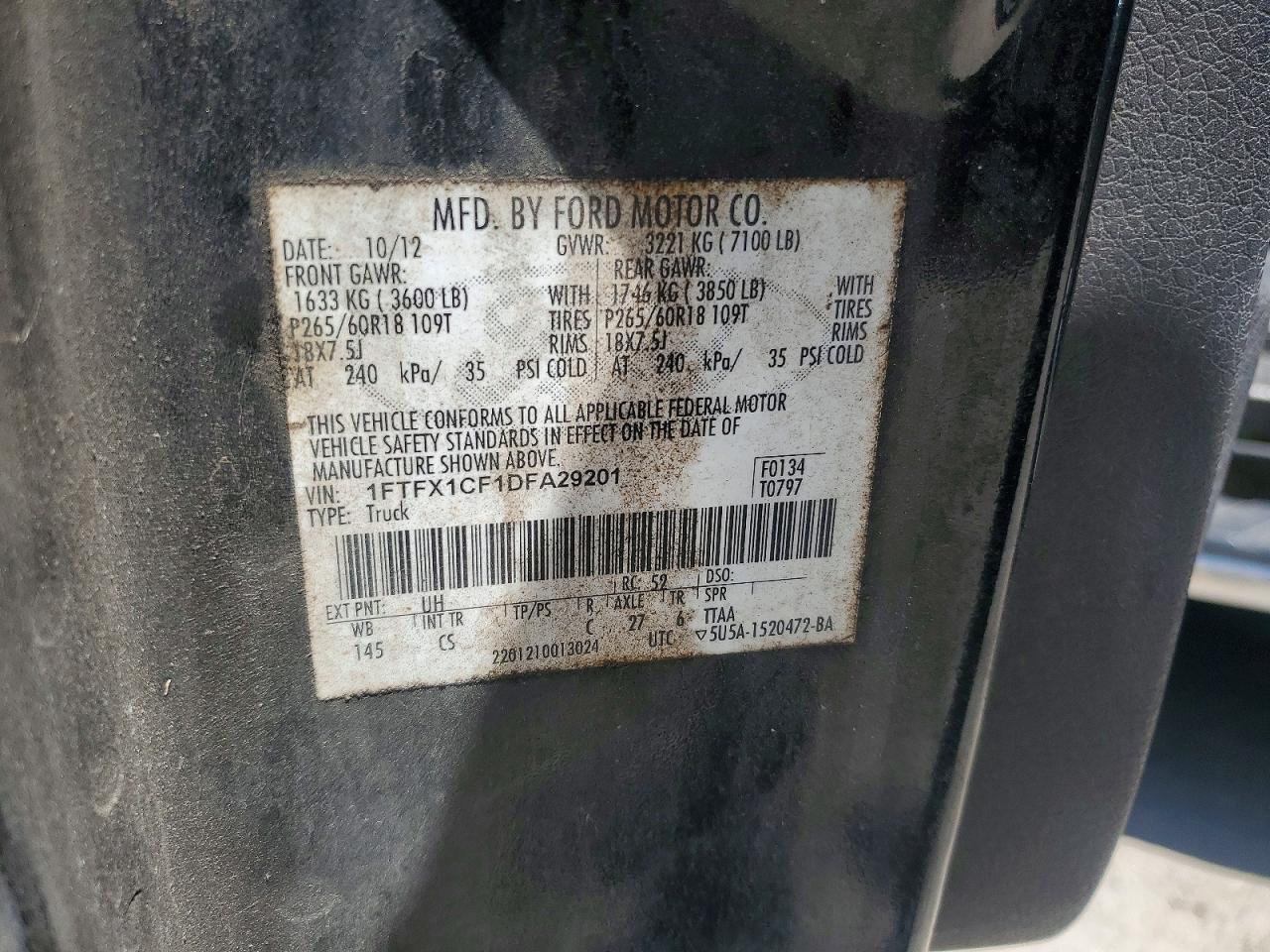 2013 Ford F150 VIN 1FTFX1CF1DFA29201 photo 12