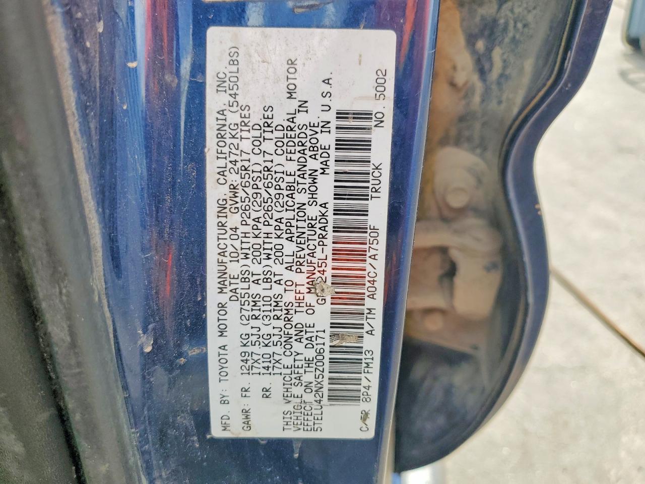 2005 Toyota All models VIN 5TELU42NX5Z006171 photo 12