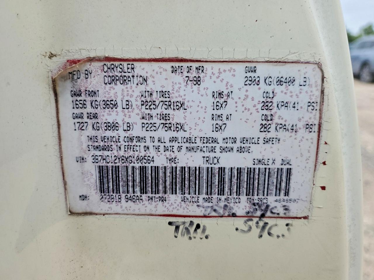 1999 Dodge All models VIN 3B7HC12Y6XG100564 photo 12