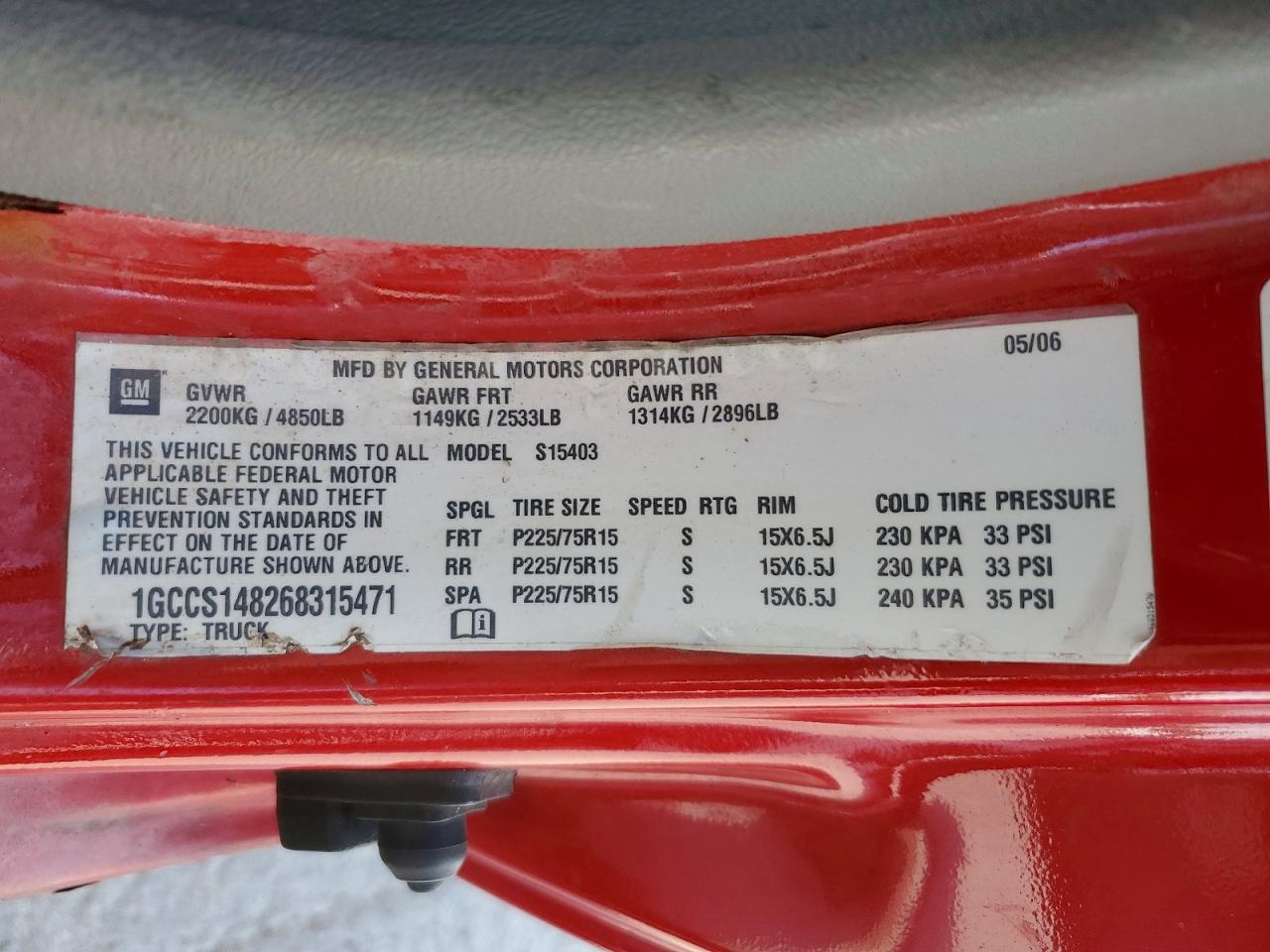 2006 CHEV Colorado VIN 1GCCS148268315471 photo 12