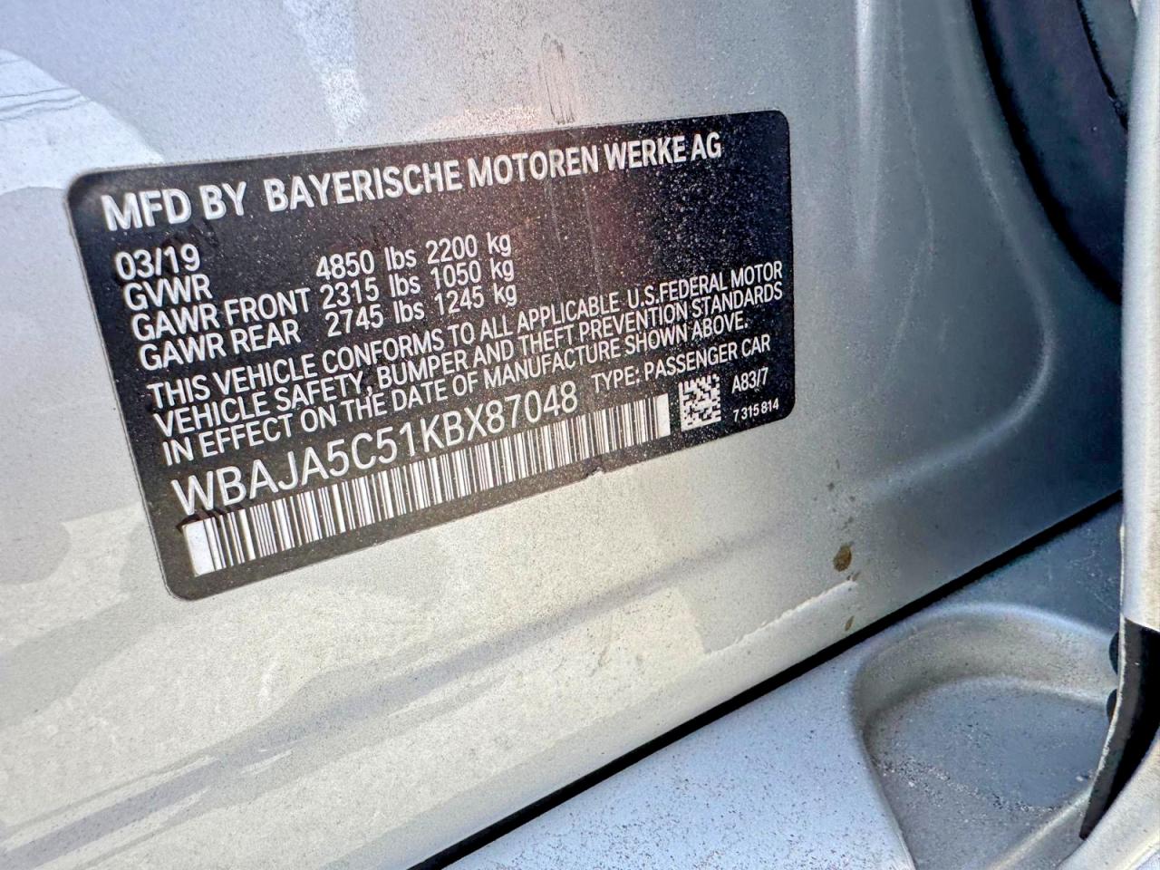2019 BMW 5 series VIN WBAJA5C51KBX87048 photo 10